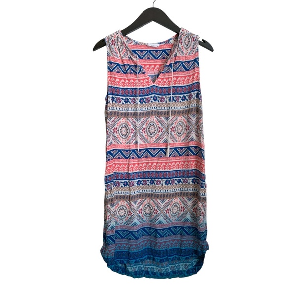 Beach Lunch Lounge Dress Medium Sleeveless Boho Beach 100% Rayon Tribal Designs - Picture 1 of 5